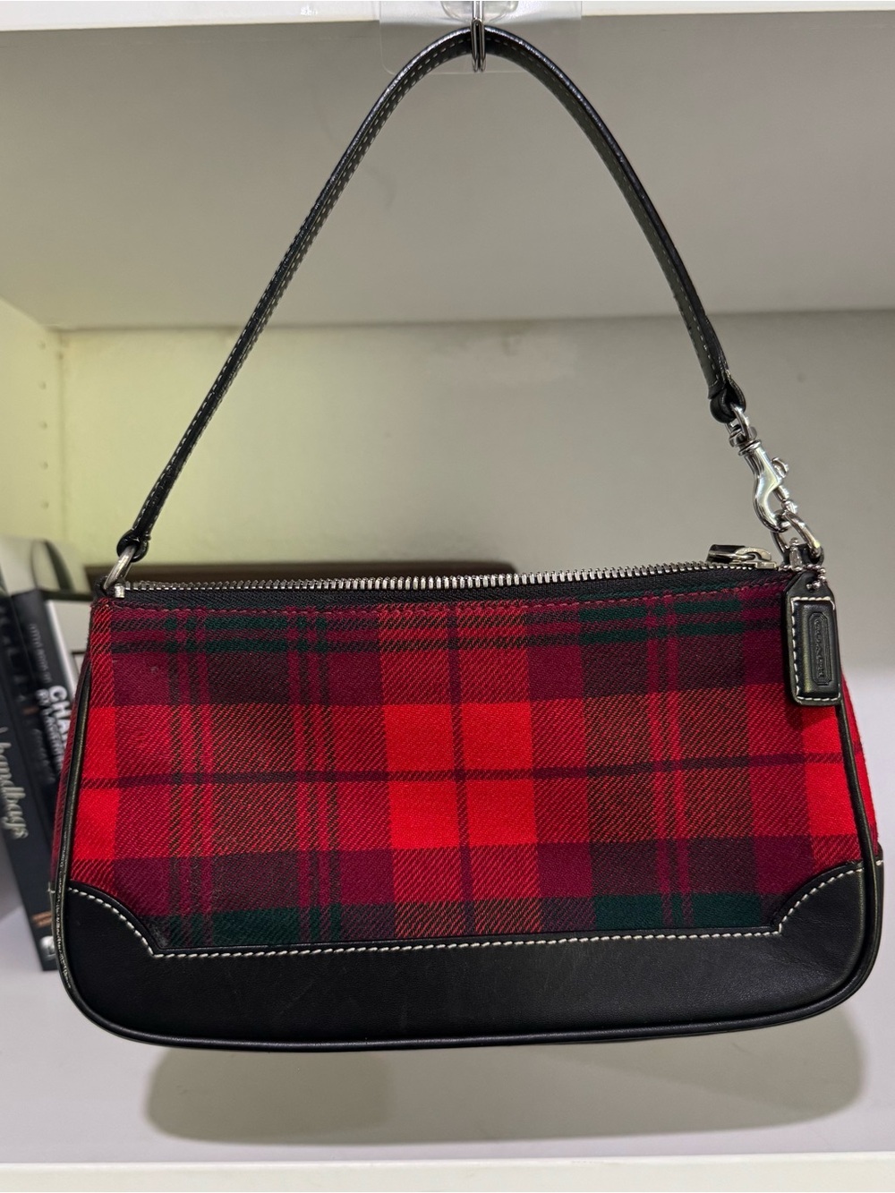 Coach Red and Black Plaid Shoulder Bag